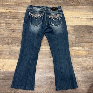 MISS ME Bootcut Jeans Size 30 Dark wash sequined & studded pattern Y2K